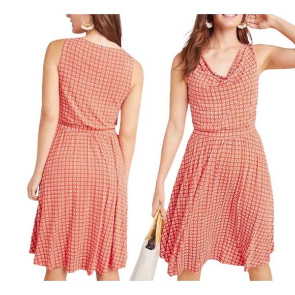 Anthropologie Maeve Brianne Cowl Neck Fit & Flare Dress Size Medium In Tangerine - Picture 1 of 9